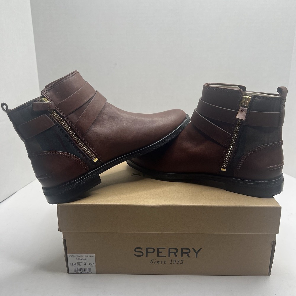 Sperry Top-Sider Seaport Bootie Brown Leather Ankle Boots Women’s 6.5 M Zipper